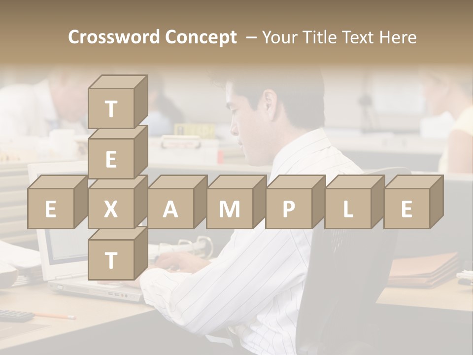 Businessman In Cubicle Using Laptop PowerPoint Template