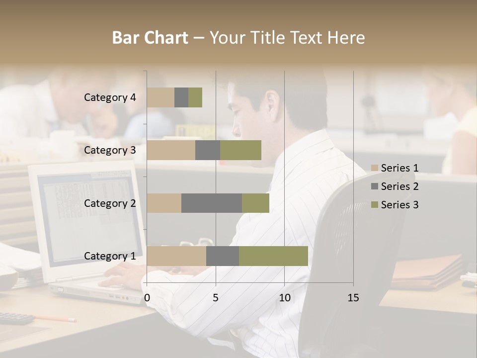 Businessman In Cubicle Using Laptop PowerPoint Template