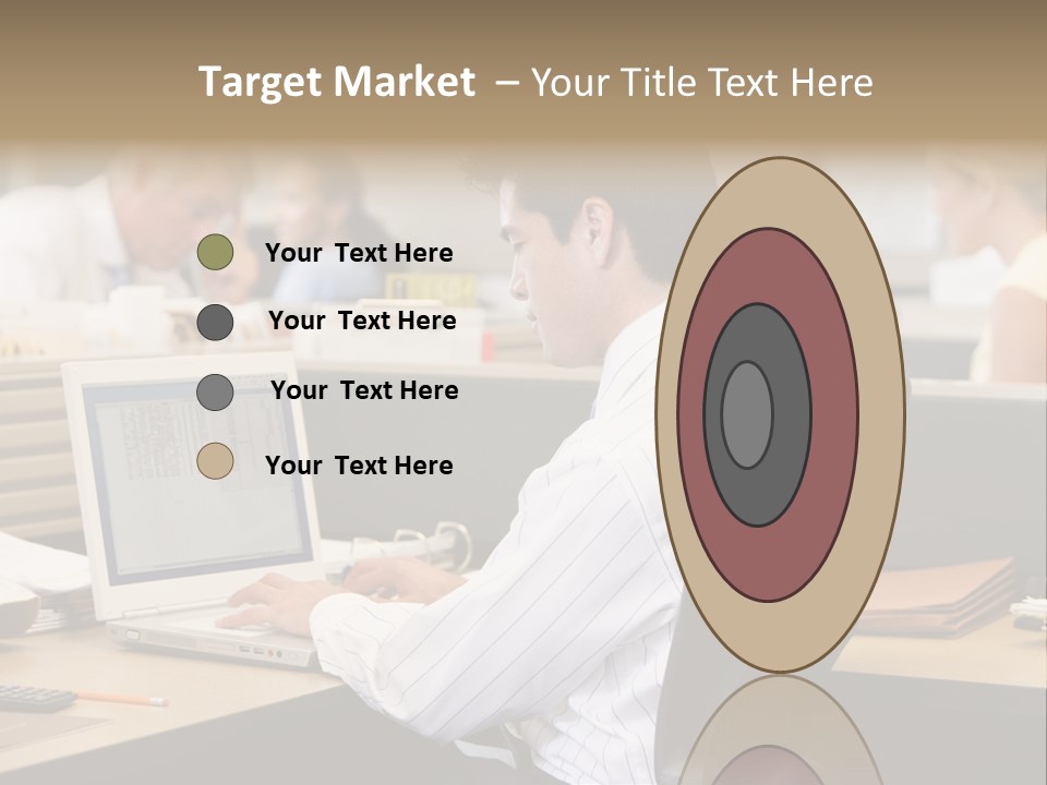 Businessman In Cubicle Using Laptop PowerPoint Template