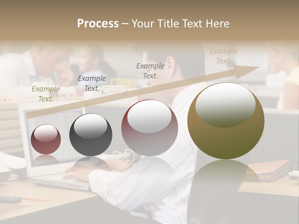 Businessman In Cubicle Using Laptop PowerPoint Template