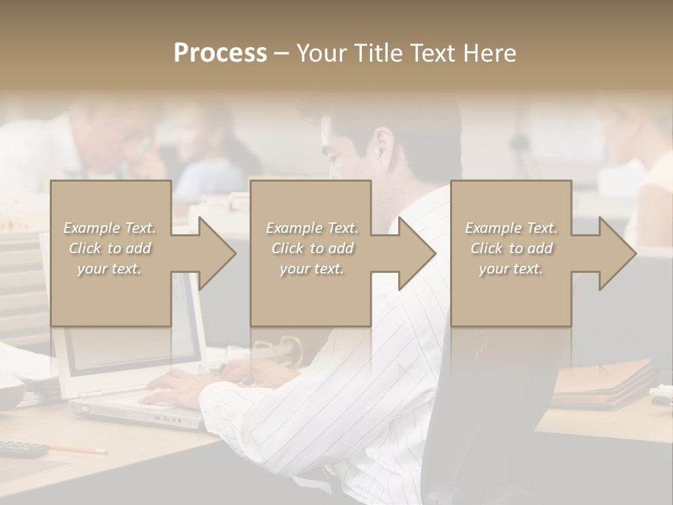 Businessman In Cubicle Using Laptop PowerPoint Template