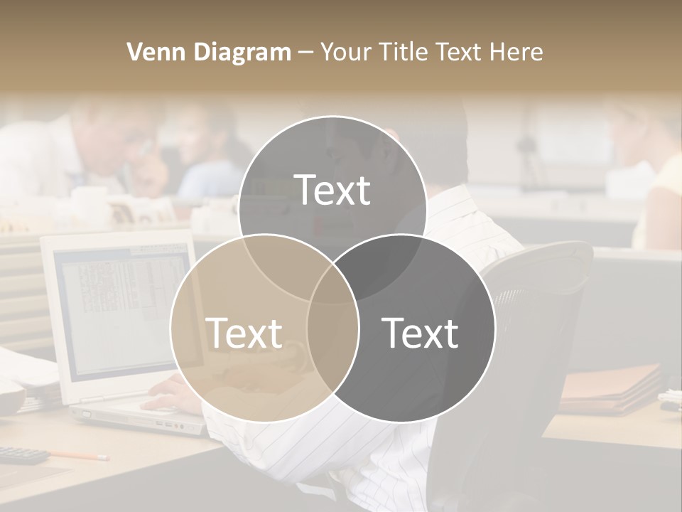 Businessman In Cubicle Using Laptop PowerPoint Template