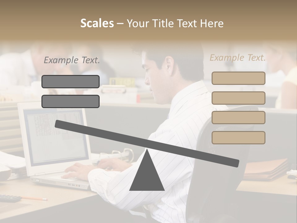 Businessman In Cubicle Using Laptop PowerPoint Template