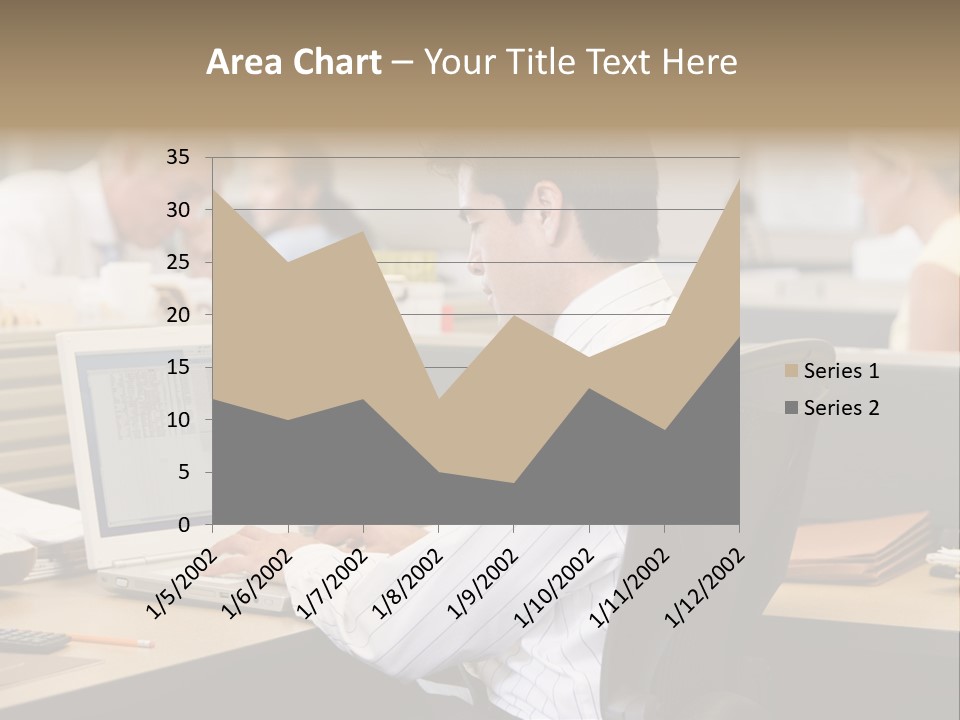 Businessman In Cubicle Using Laptop PowerPoint Template
