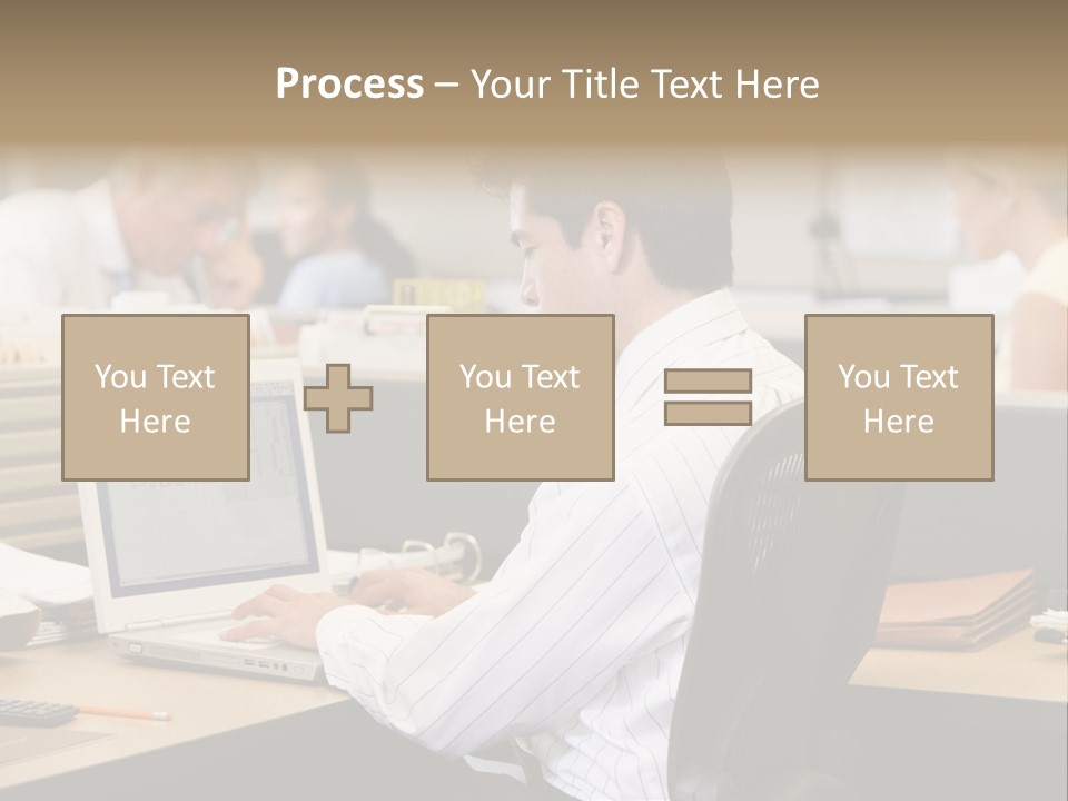 Businessman In Cubicle Using Laptop PowerPoint Template