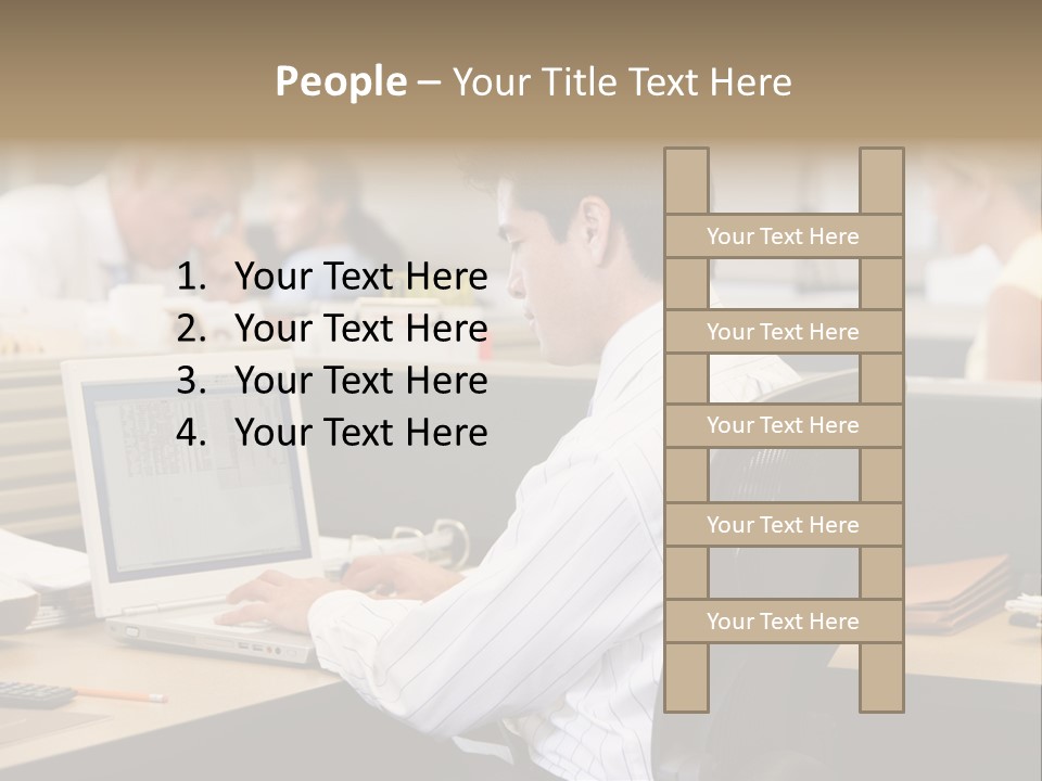 Businessman In Cubicle Using Laptop PowerPoint Template