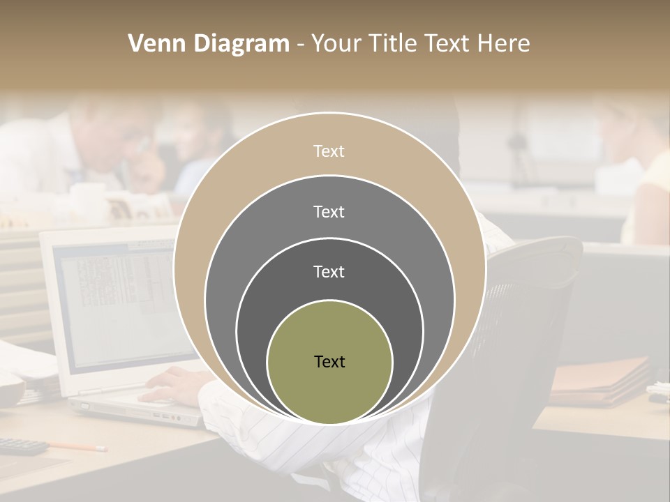 Businessman In Cubicle Using Laptop PowerPoint Template