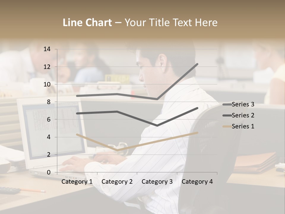 Businessman In Cubicle Using Laptop PowerPoint Template