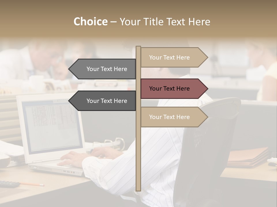 Businessman In Cubicle Using Laptop PowerPoint Template