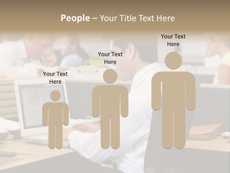 Businessman In Cubicle Using Laptop PowerPoint Template