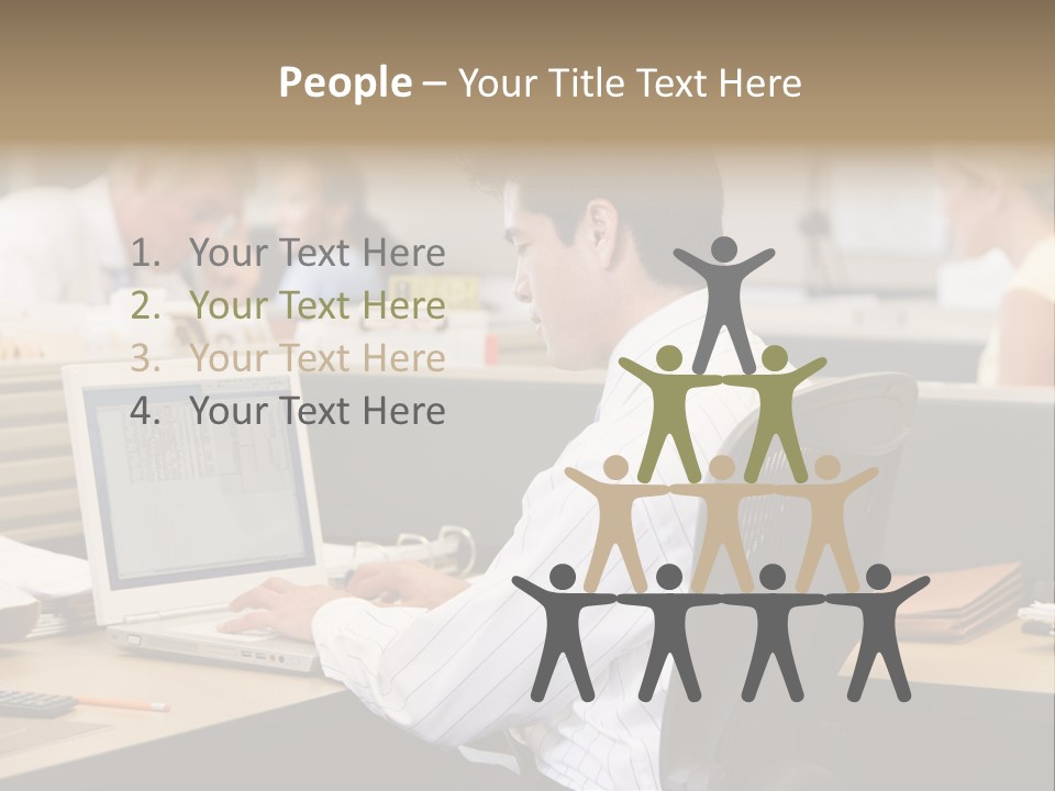 Businessman In Cubicle Using Laptop PowerPoint Template