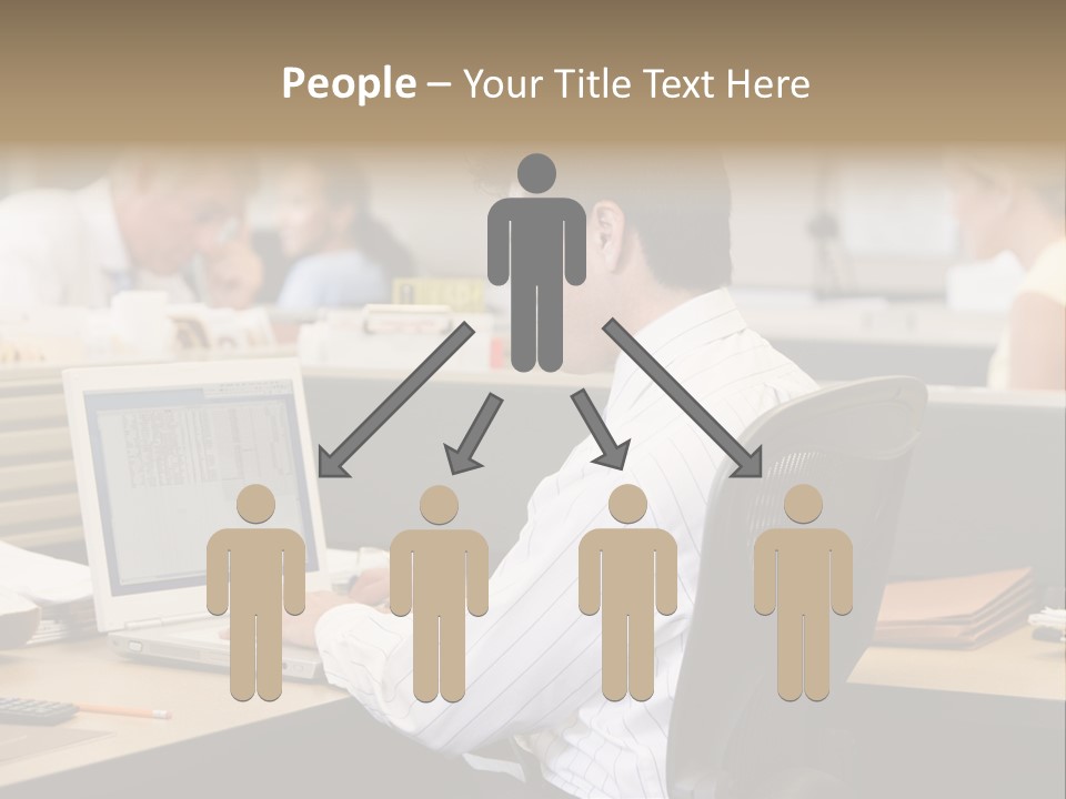 Businessman In Cubicle Using Laptop PowerPoint Template