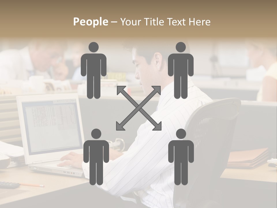 Businessman In Cubicle Using Laptop PowerPoint Template