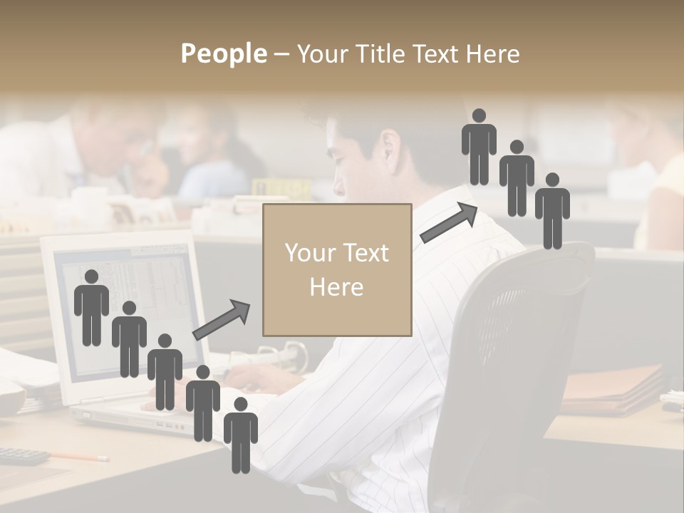 Businessman In Cubicle Using Laptop PowerPoint Template