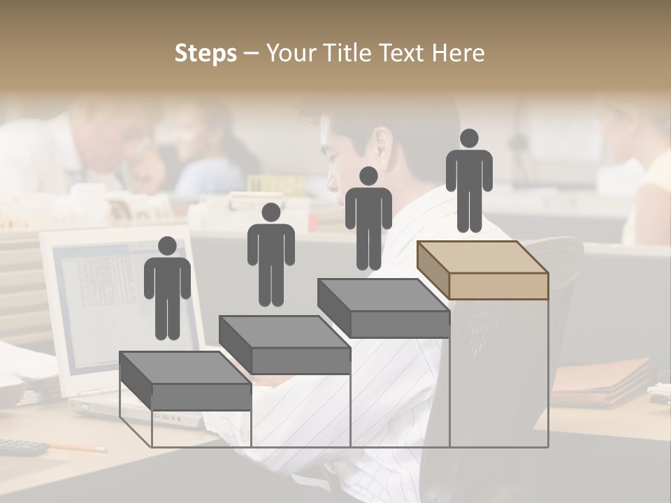 Businessman In Cubicle Using Laptop PowerPoint Template