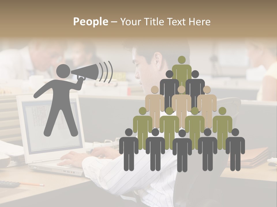 Businessman In Cubicle Using Laptop PowerPoint Template