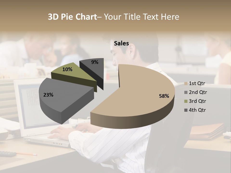 Businessman In Cubicle Using Laptop PowerPoint Template