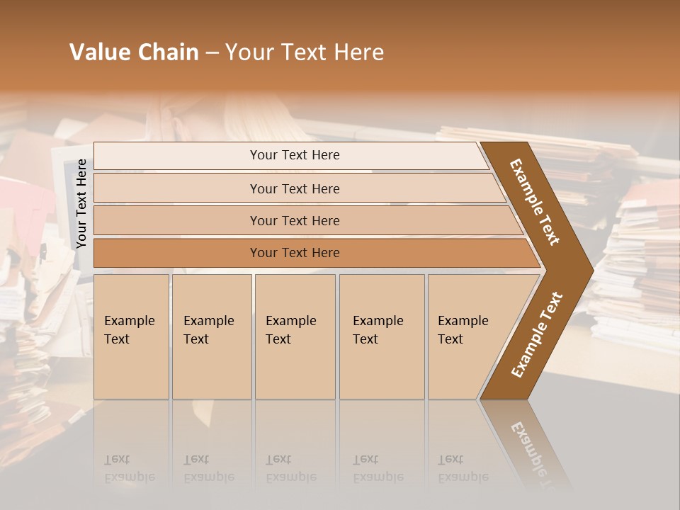 Businesswoman In Cubicle With Laptop And Stacks Of Files PowerPoint Template