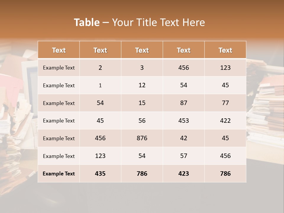 Businesswoman In Cubicle With Laptop And Stacks Of Files PowerPoint Template