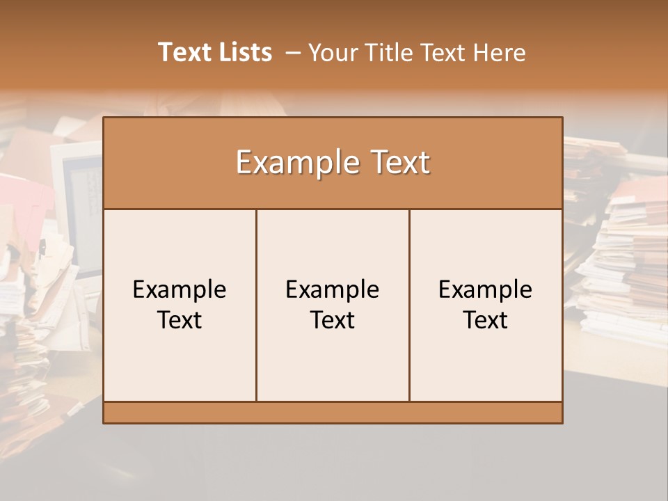Businesswoman In Cubicle With Laptop And Stacks Of Files PowerPoint Template