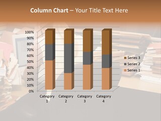 Businesswoman In Cubicle With Laptop And Stacks Of Files PowerPoint Template