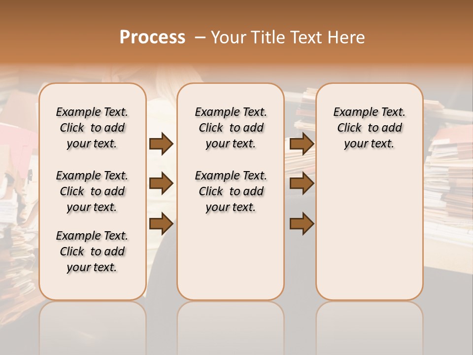 Businesswoman In Cubicle With Laptop And Stacks Of Files PowerPoint Template
