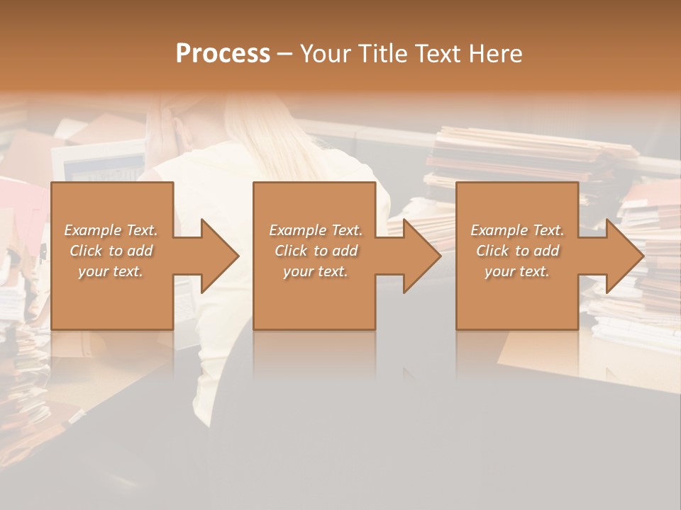 Businesswoman In Cubicle With Laptop And Stacks Of Files PowerPoint Template