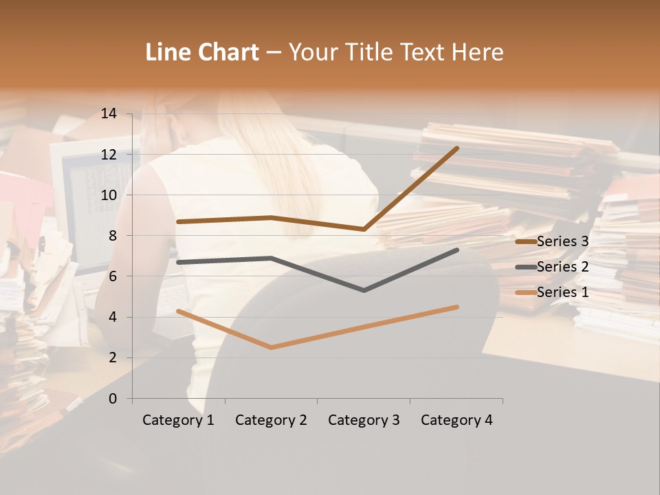 Businesswoman In Cubicle With Laptop And Stacks Of Files PowerPoint Template