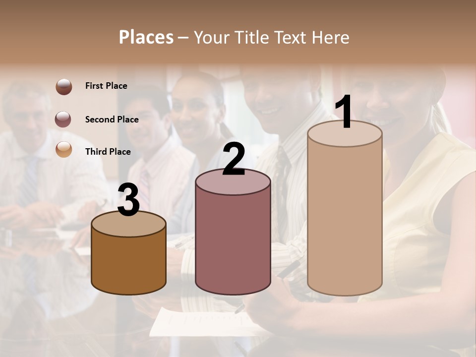 Five Businesspeople In Boardroom Smiling PowerPoint Template