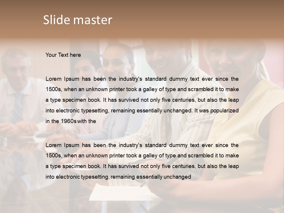 Five Businesspeople In Boardroom Smiling PowerPoint Template