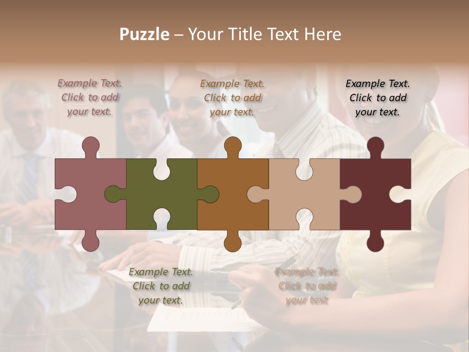 Five Businesspeople In Boardroom Smiling PowerPoint Template