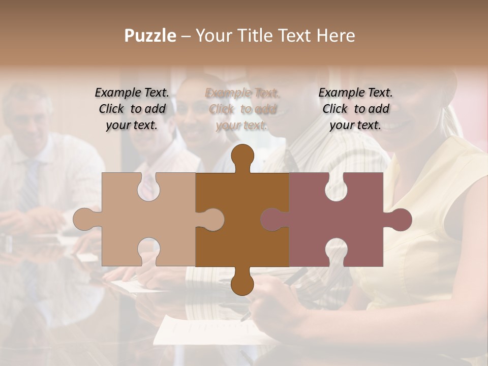 Five Businesspeople In Boardroom Smiling PowerPoint Template