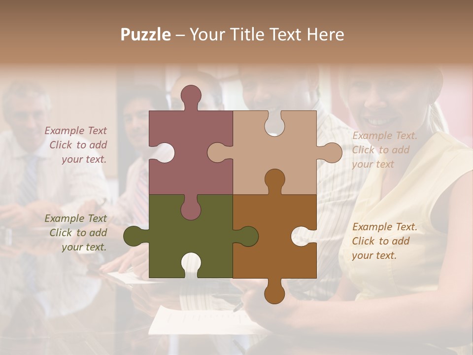 Five Businesspeople In Boardroom Smiling PowerPoint Template