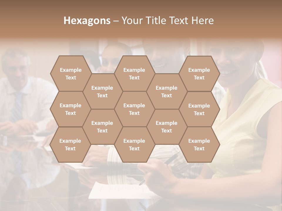 Five Businesspeople In Boardroom Smiling PowerPoint Template