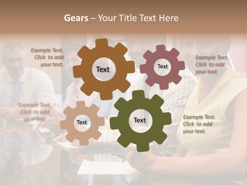 Five Businesspeople In Boardroom Smiling PowerPoint Template