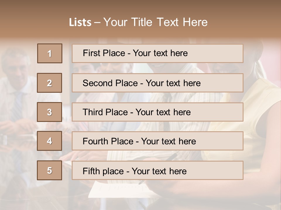 Five Businesspeople In Boardroom Smiling PowerPoint Template
