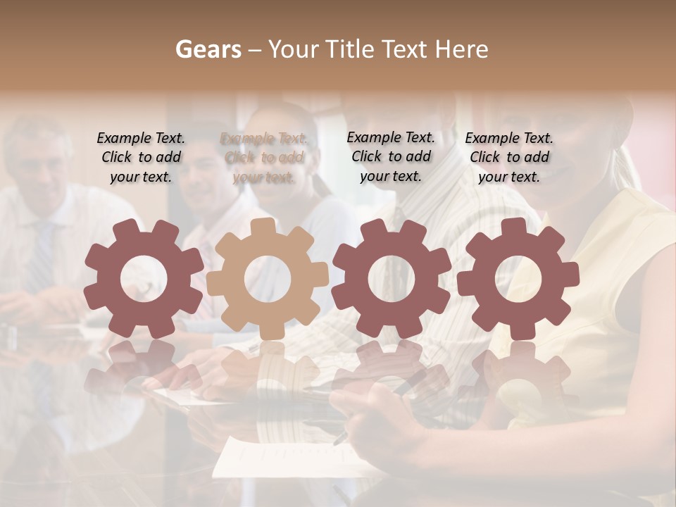 Five Businesspeople In Boardroom Smiling PowerPoint Template