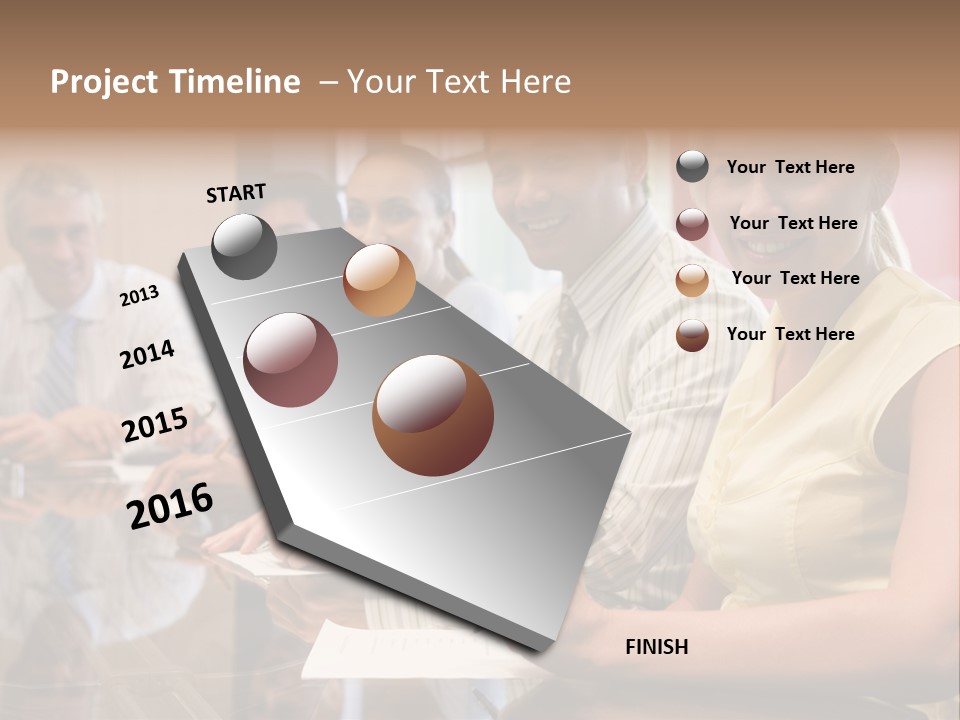 Five Businesspeople In Boardroom Smiling PowerPoint Template