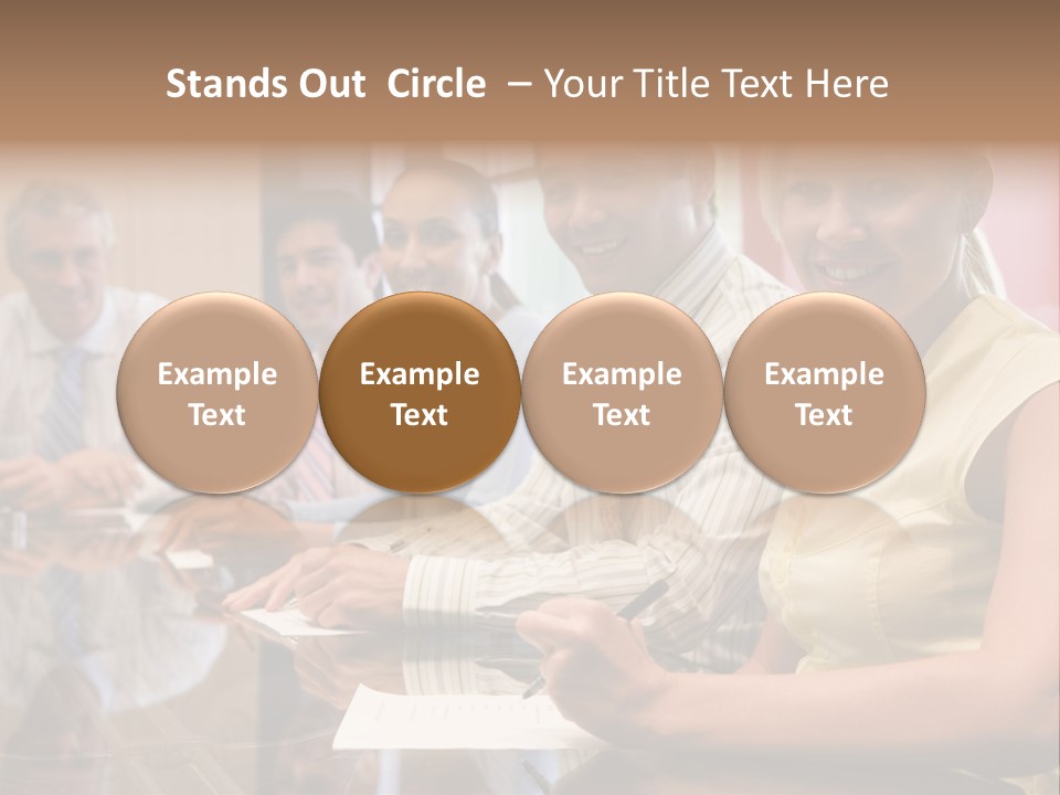 Five Businesspeople In Boardroom Smiling PowerPoint Template