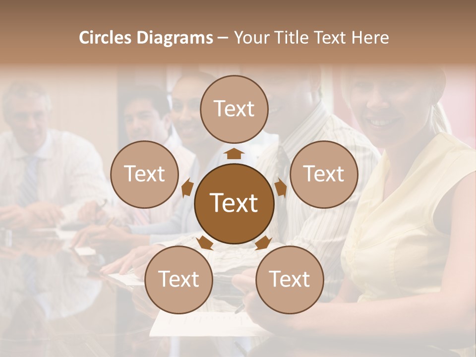 Five Businesspeople In Boardroom Smiling PowerPoint Template