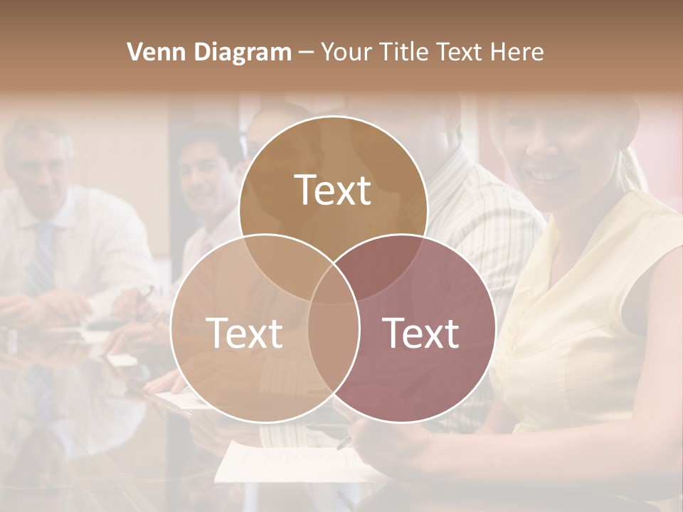 Five Businesspeople In Boardroom Smiling PowerPoint Template