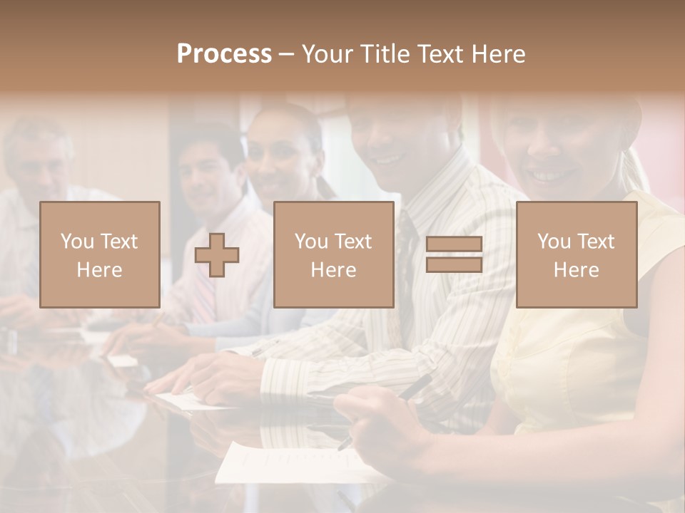 Five Businesspeople In Boardroom Smiling PowerPoint Template