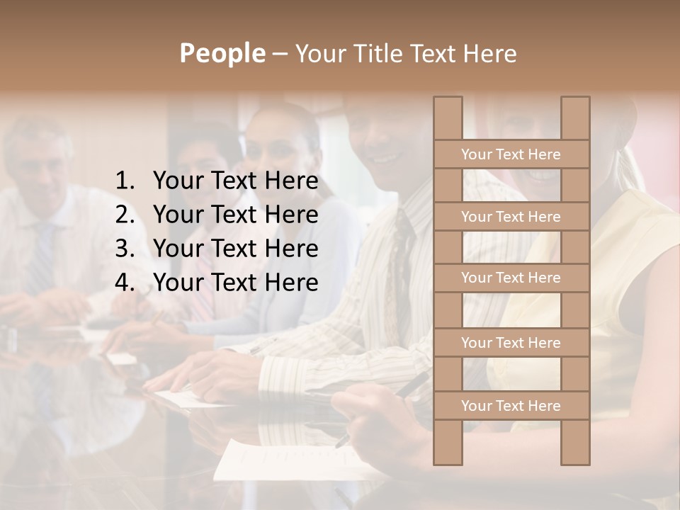 Five Businesspeople In Boardroom Smiling PowerPoint Template