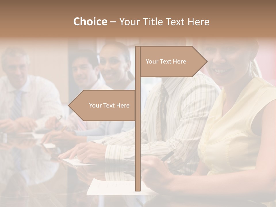 Five Businesspeople In Boardroom Smiling PowerPoint Template