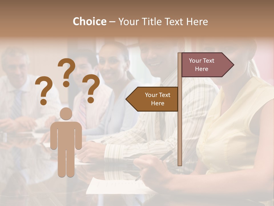 Five Businesspeople In Boardroom Smiling PowerPoint Template