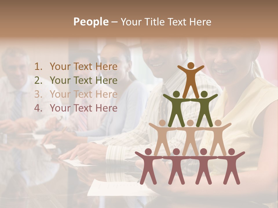 Five Businesspeople In Boardroom Smiling PowerPoint Template