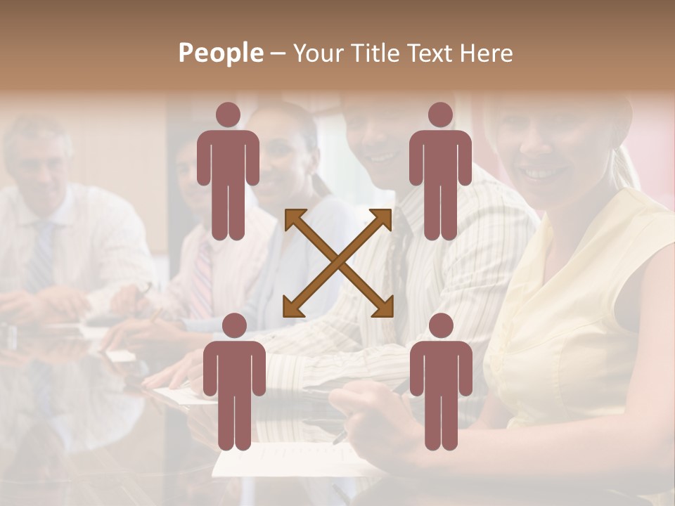 Five Businesspeople In Boardroom Smiling PowerPoint Template