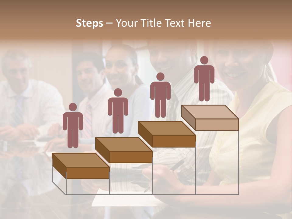 Five Businesspeople In Boardroom Smiling PowerPoint Template