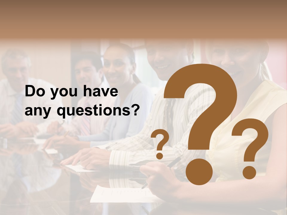 Five Businesspeople In Boardroom Smiling PowerPoint Template