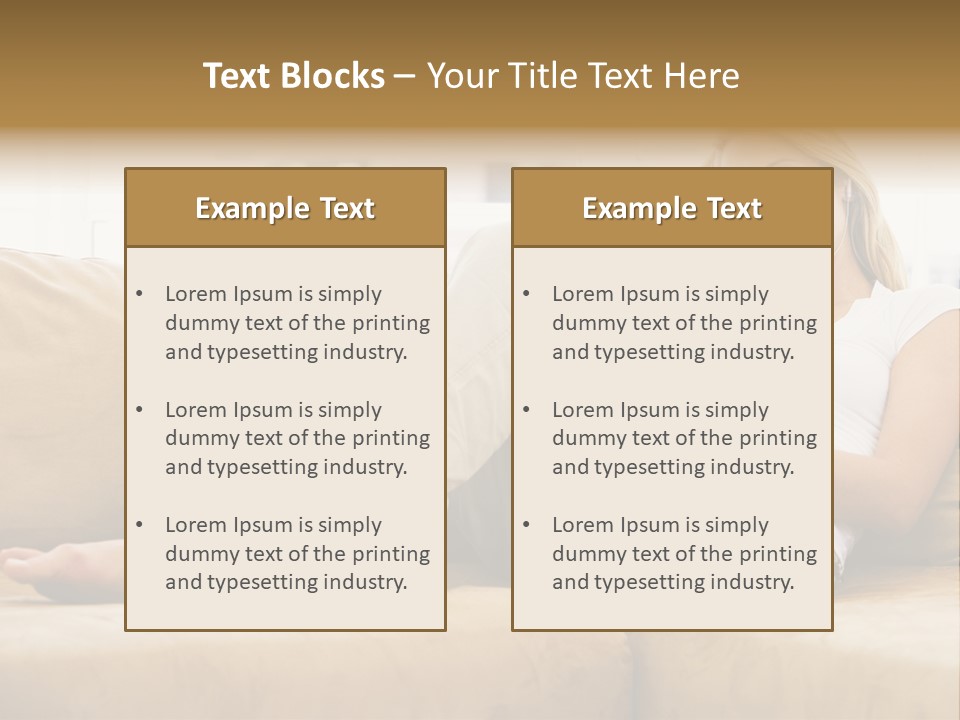 Woman In Living Room Listening To Mp3 Player Smiling PowerPoint Template